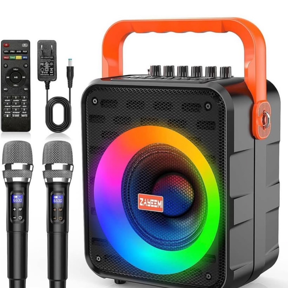 Portable Bluetooth Speaker with LED Lights - Black and Orange